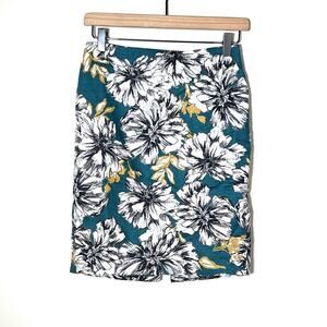 Ann Taylor blue and white floral tweed straight pencil skirt 00 petite 00P B188